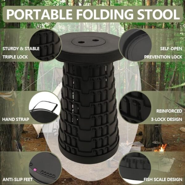 2024 Collapsible Stool Chair, Upgraded Folding Stool for Adults Lightweight, Sturdy, Adjustable, Portable, Foldable Seat Sturdy Stools for Outdoor Camping Fishing Hiking Gardening BBQ - Image 4