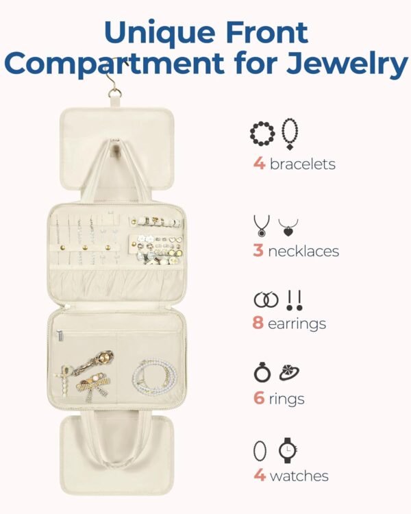 BAGSMART Travel Toiletry Bag with Jewelry Organizer, Hanging Travel Bag for Toiletries, Puffy Makeup Cosmetic Bag Organizer, Carry-on Travel Accessories Essentials, Beige-M - Image 2