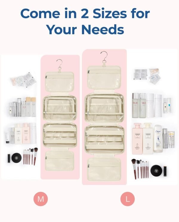 BAGSMART Travel Toiletry Bag with Jewelry Organizer, Hanging Travel Bag for Toiletries, Puffy Makeup Cosmetic Bag Organizer, Carry-on Travel Accessories Essentials, Beige-M - Image 4